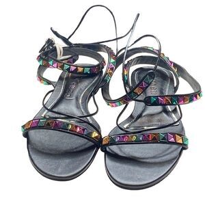 Anthropologie Vicenza Black Embellished Ankle‎ Strap Sandals Size 7 Boho Beachy